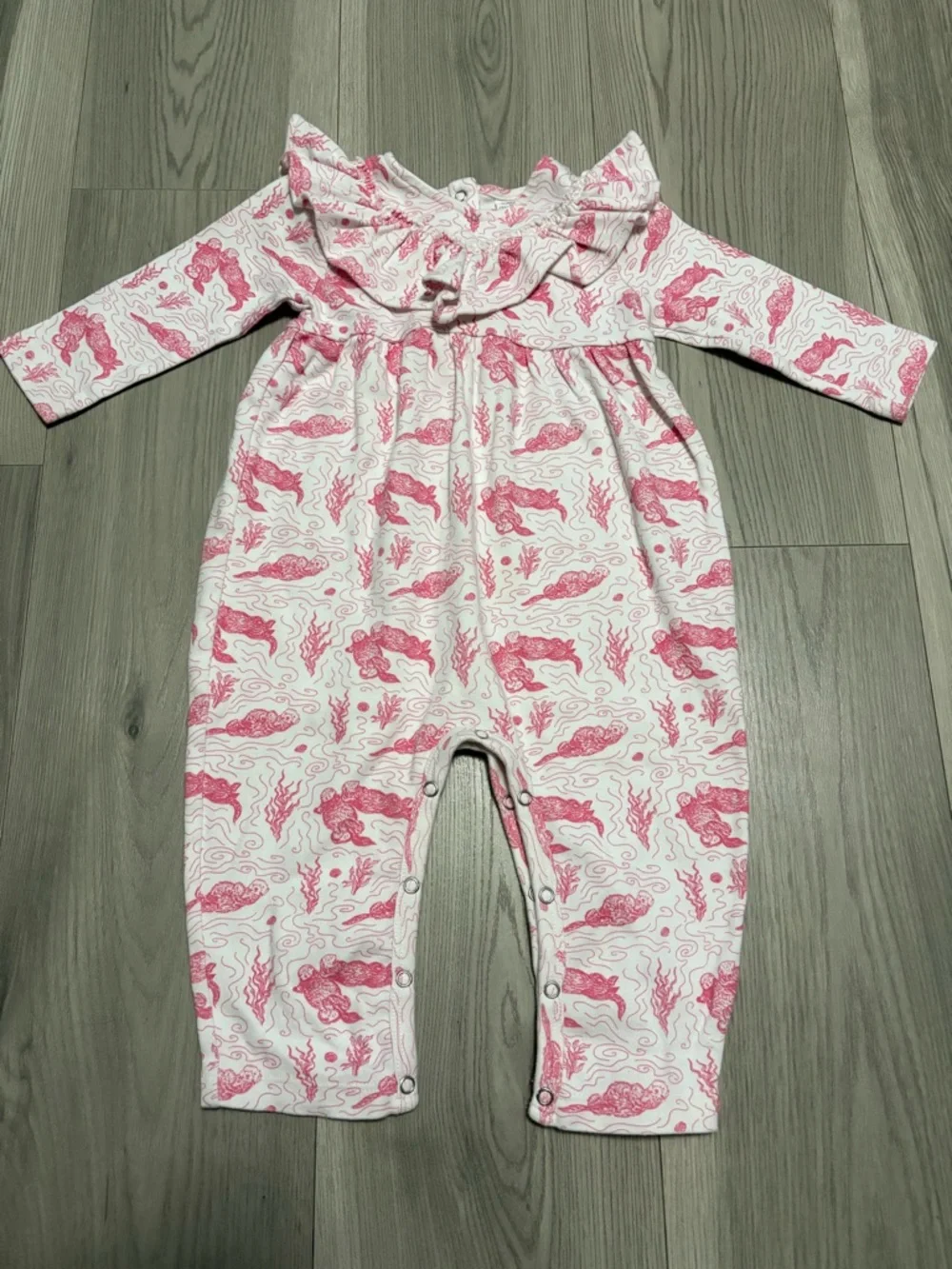 Kate Quinn Pink Sea Otter Ruffle Jumpsuit Size 18/24 Months